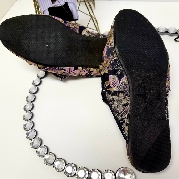 Vintage Black Satin Print Floral Mules - Picture 5 of 8